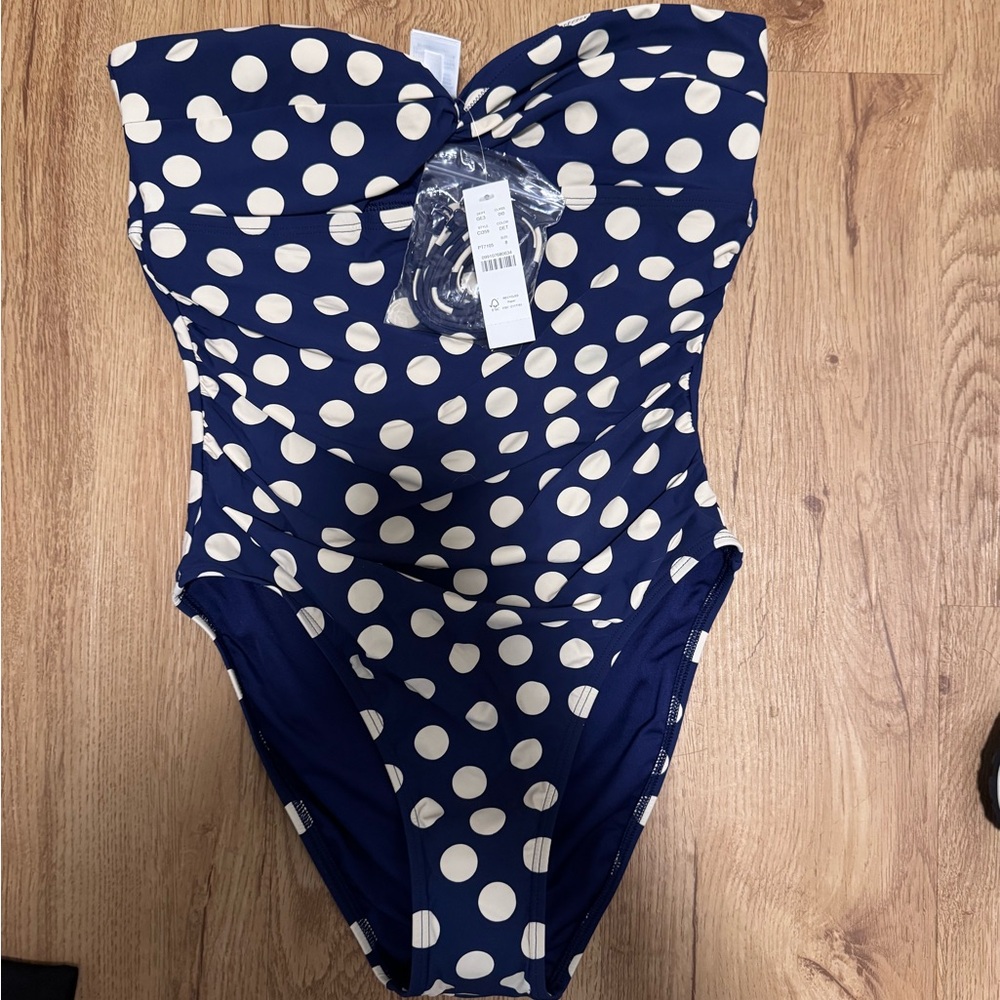 J. Crew Navy and White Polka Dot One-Piece Swimsuit